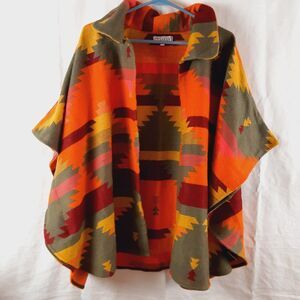 Tamsy Womens One Size Curve Bright Colored Orange Yellow Aztec Shrug Open Front
